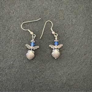 Earrings Silver Fish Hook Style with Blue Stone
